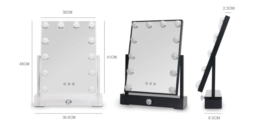 LED Lighted Desktop Vanity Makeup Mirror with Storage – Touch Sensor & Adjustable Brightness - Omnibaya