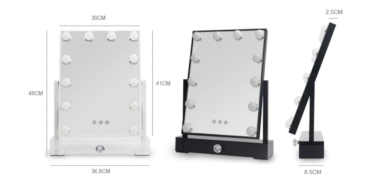 LED Lighted Desktop Vanity Makeup Mirror with Storage – Touch Sensor & Adjustable Brightness - Omnibaya