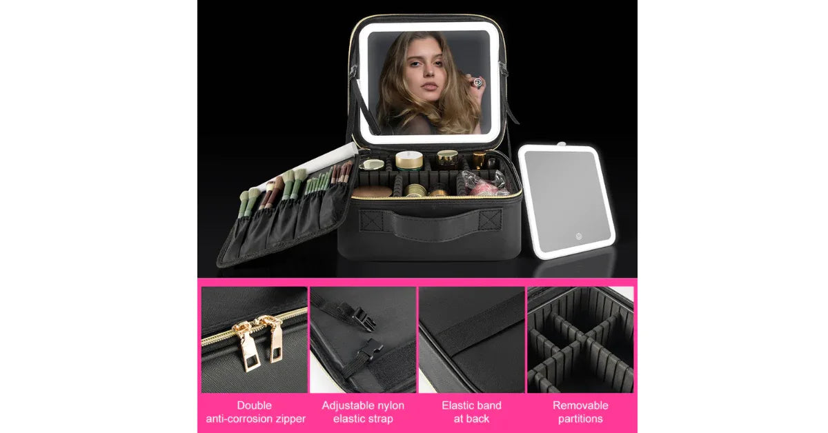 Portable LED Cosmetic Organizer Bag – Travel Makeup Storage with Lighted Mirror - Omnibaya