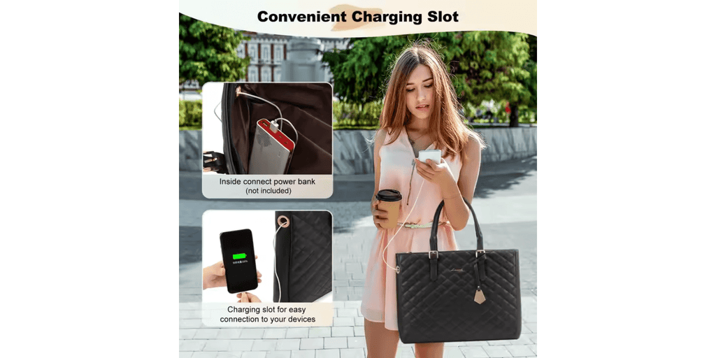 LOVEVOOK 2pcs leather laptop bag set with USB port for women