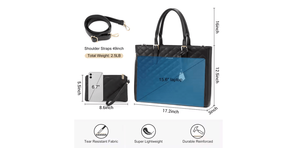 LOVEVOOK Leather Laptop Purse for Women – 2pcs Elegant PU Briefcase Tote with USB, Water Resistant omnibaya