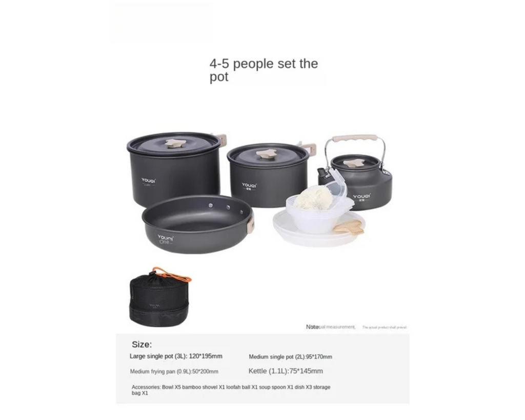 JIATA YQ‑501 Camping Cookware Set – Lightweight Portable Aluminum Outdoor Pot & Pan Kit for 2–6 People - Omnibaya