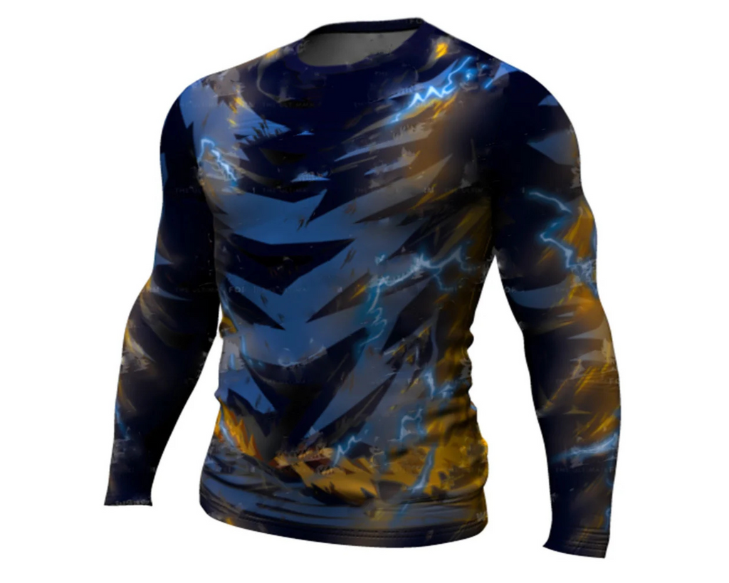 Men's Compression Shirt – Long Sleeve Gym Rashguard, Black/White Slim Fit Sportswear Top omnibaya