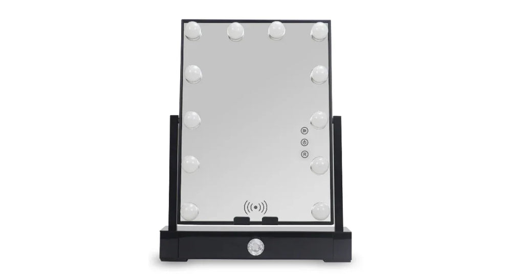 LED Lighted Desktop Vanity Makeup Mirror with Storage – Touch Sensor & Adjustable Brightness - Omnibaya