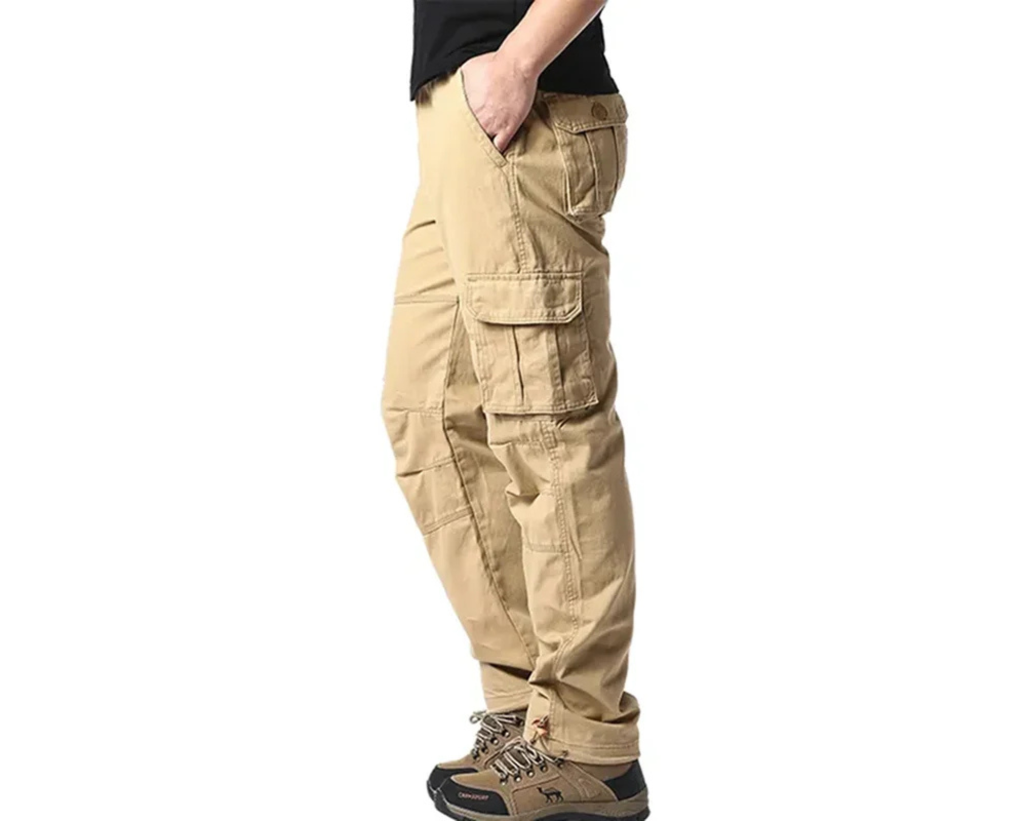 MODX Men's Solid Cotton Multi-Pocket Cargo Pants – Loose Fit Streetwear Outdoor Work Trousers - Omnibaya