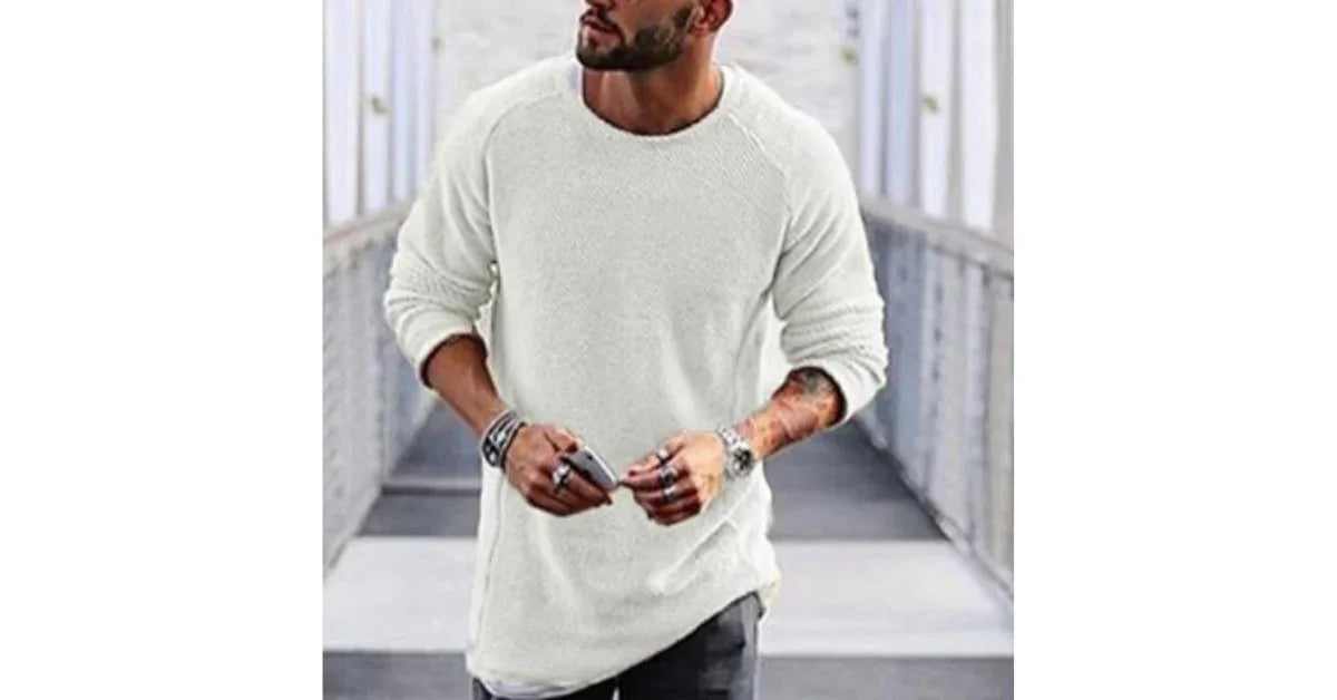 Men's Oversized Cable Knit Sweater – Autumn Streetwear Pullover O-Neck Chunky Knit Top - Omnibaya