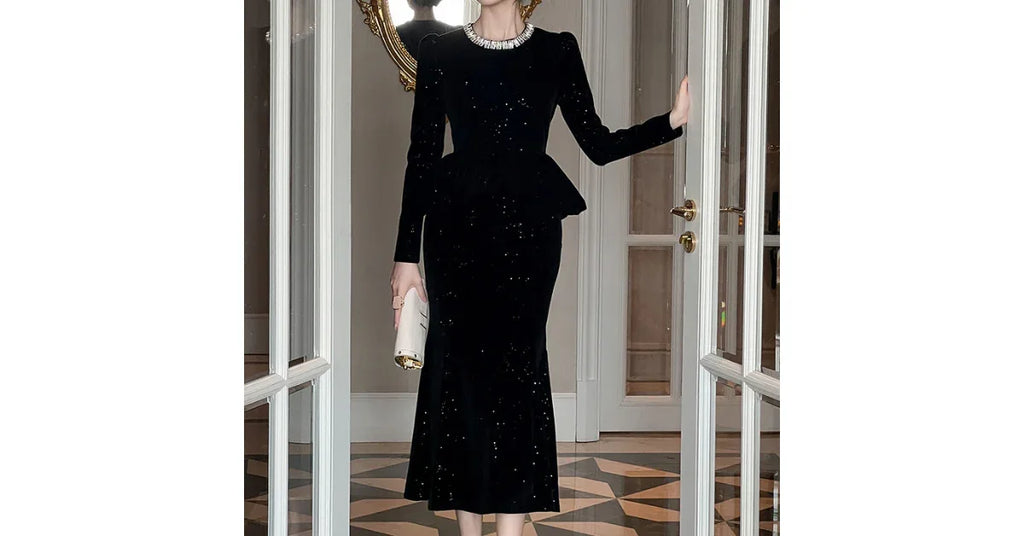 ZYHT 21631 Winter Midi Dress – Elegant Velvet O-Neck Long Sleeve - Omnibaya