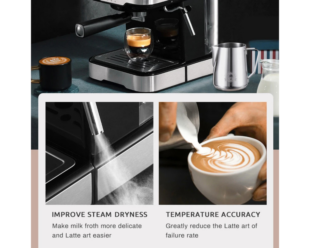 HiBREW 20 Bar Espresso Coffee Machine H5 – Semi Automatic Cappuccino Maker with Steam, Display & Stainless Steel Housing omnibaya