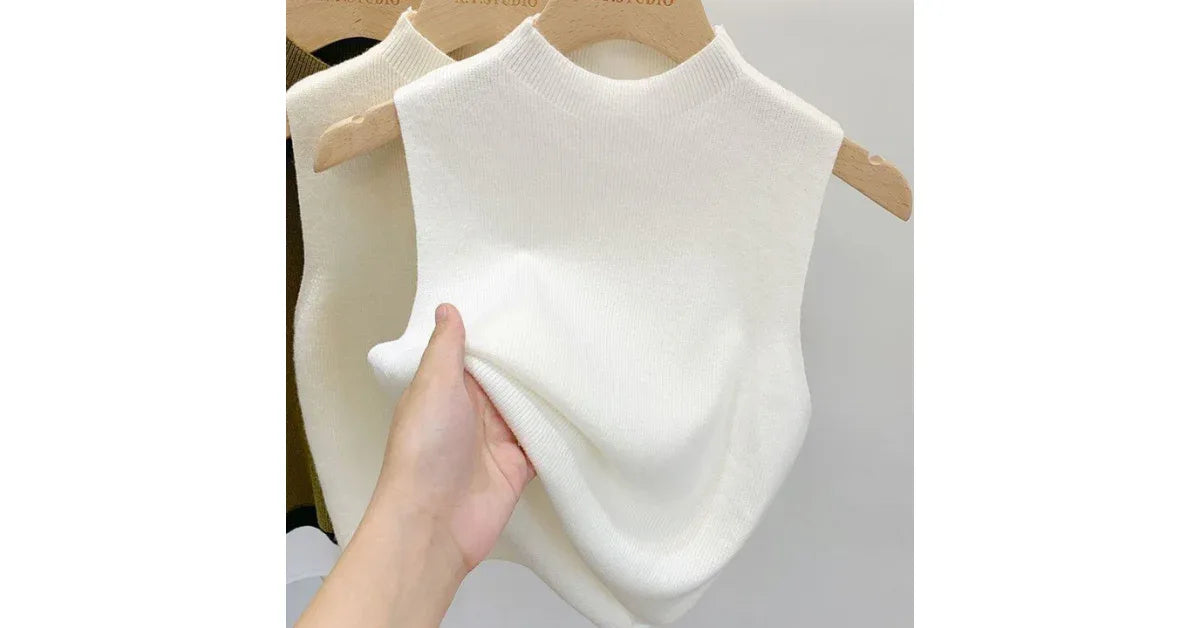 Korean Style Knitted Sweater Vest Women – Sleeveless Casual Halter Tank Top Short Vest Outfit - Omnibaya
