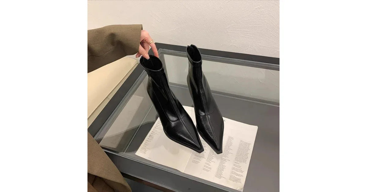Ankle Boots for Women 2025 – Pointed Toe Stiletto Heels, Elegant Short Boots - Omnibaya