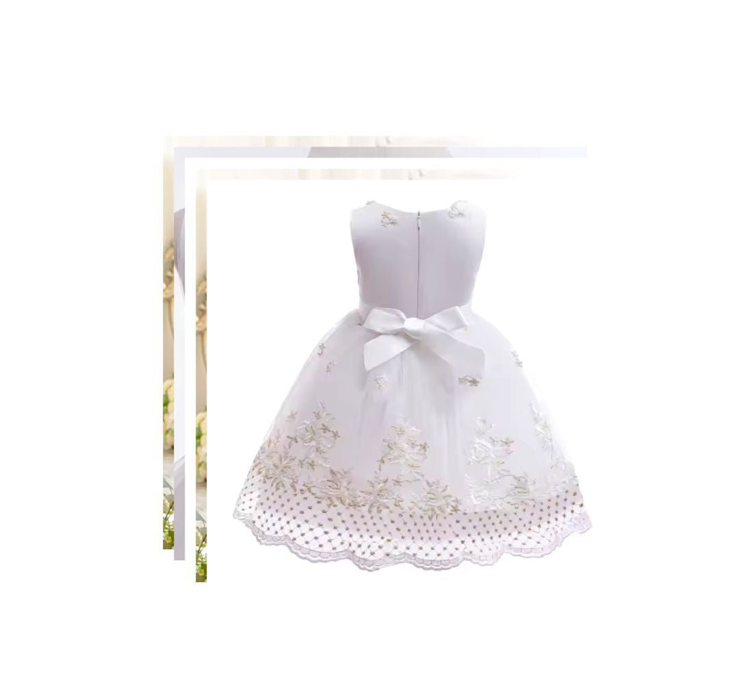 white dresses online, Flower Dress Pearl Gauze Princess, – Dresses, for Girls, Kids | Elegant Children's Dresses for Every Occasion omnibaya