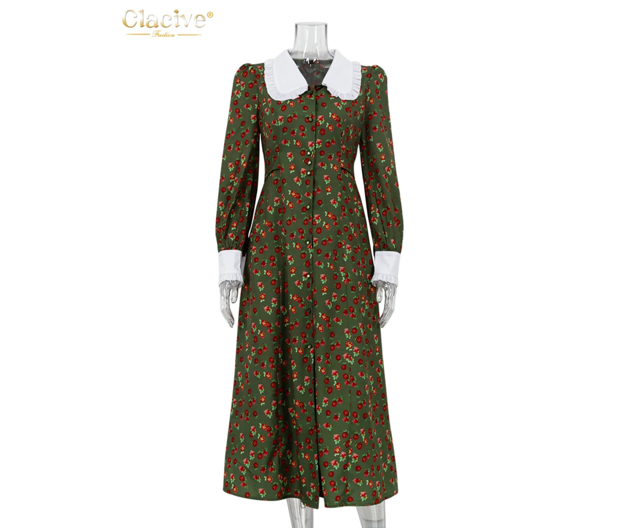 Pink doll collar midi dress for autumn