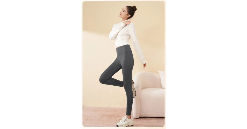 Women’s High Elasticity Four-Way Stretch Solid Elastic Waist Thick Fleece Lined Thermal Breathable Winter Yoga Leggings - Omnibaya