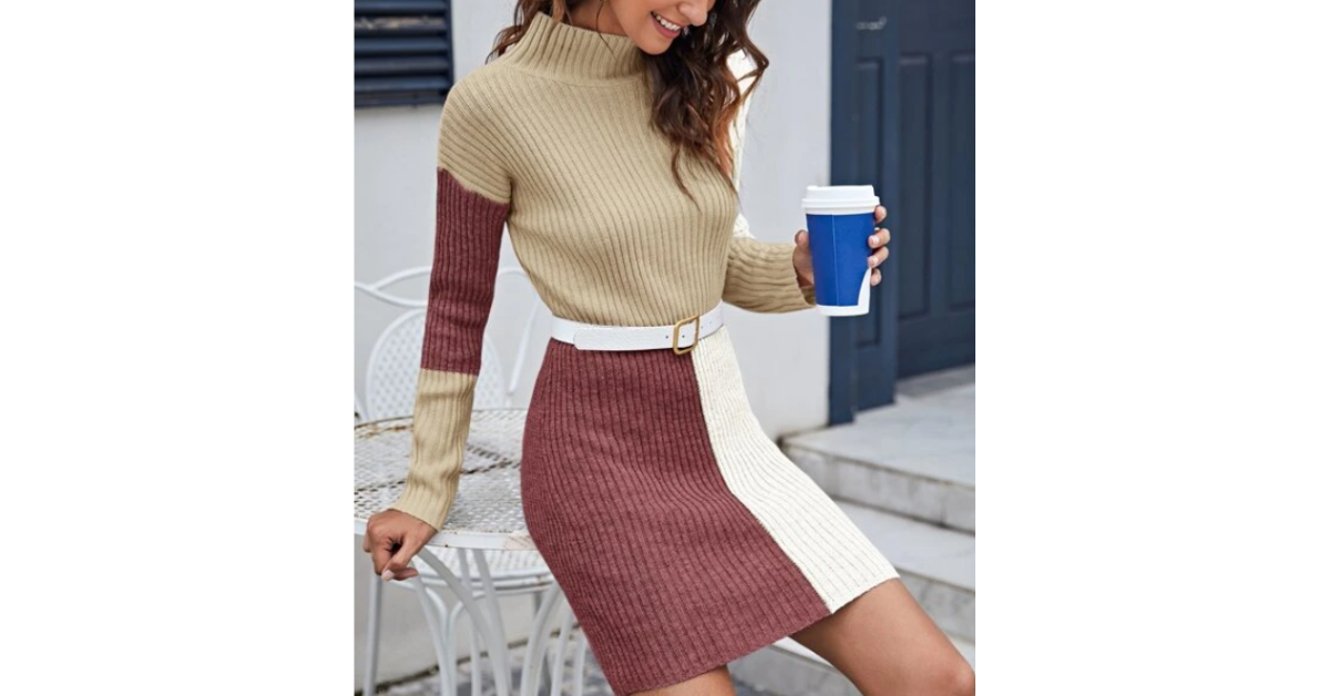 plus size vintage turtleneck sweater dress front