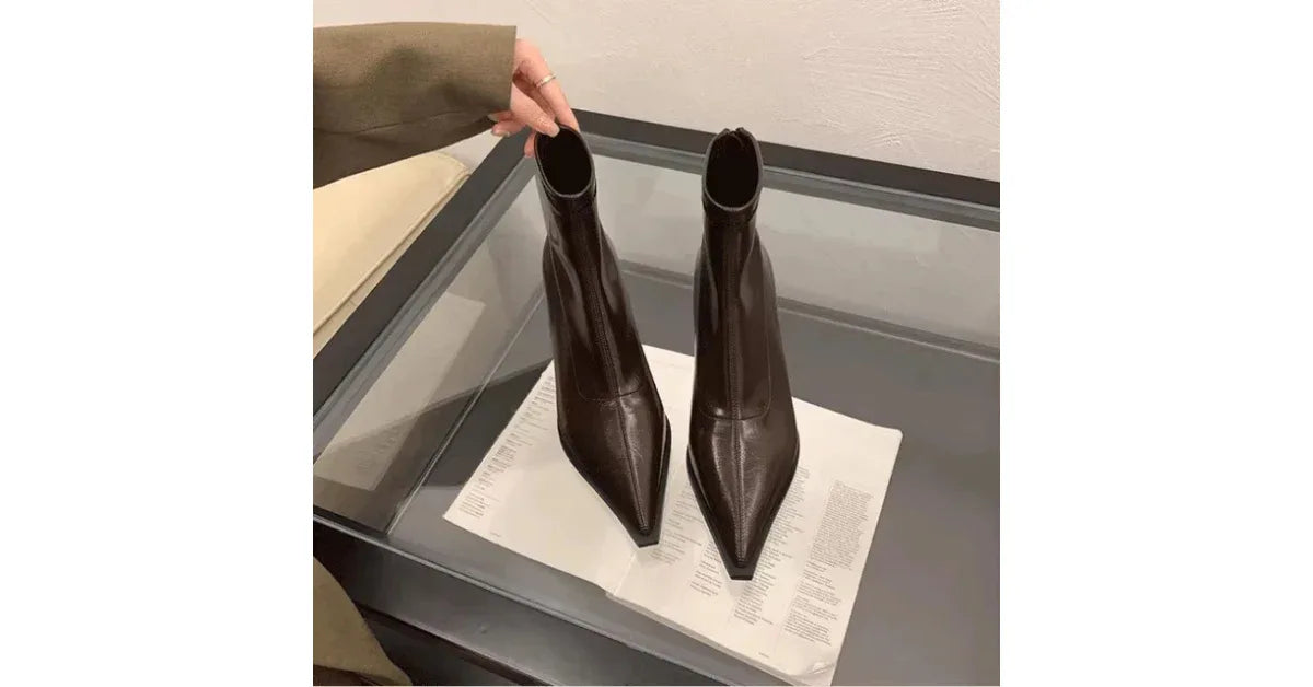 Ankle Boots for Women 2025 – Pointed Toe Stiletto Heels, Elegant Short Boots - Omnibaya