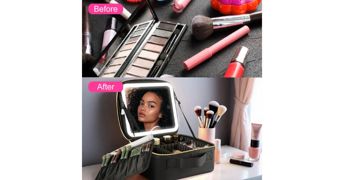 Portable LED Cosmetic Organizer Bag – Travel Makeup Storage with Lighted Mirror - Omnibaya