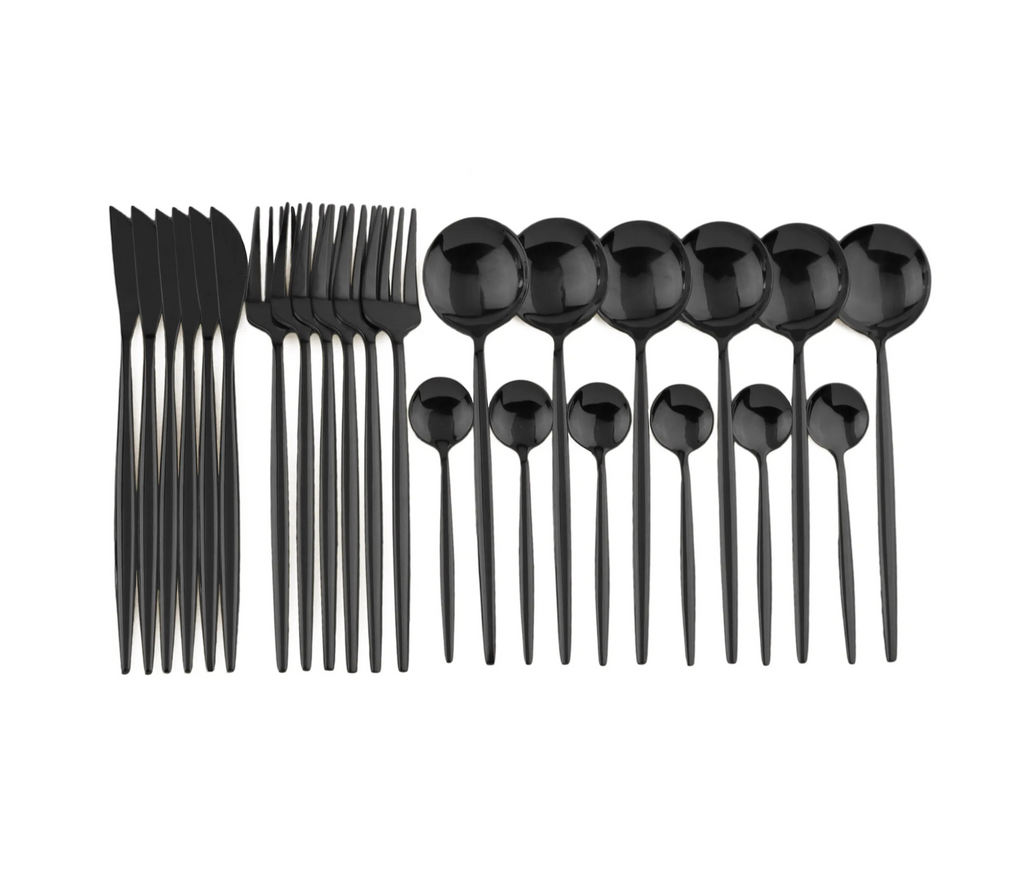 24pcs Black Western Flatware Set – Uniturcky Elegant Stainless Steel Dinnerware for 6 - Omnibaya