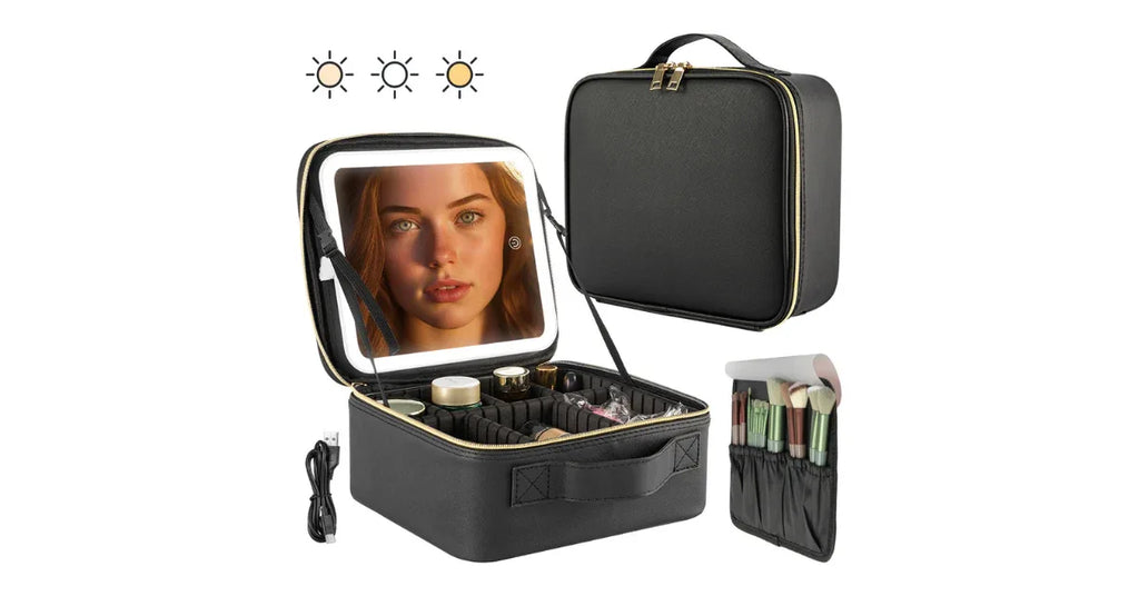 Portable LED Cosmetic Organizer Bag – Travel Makeup Storage with Lighted Mirror - Omnibaya