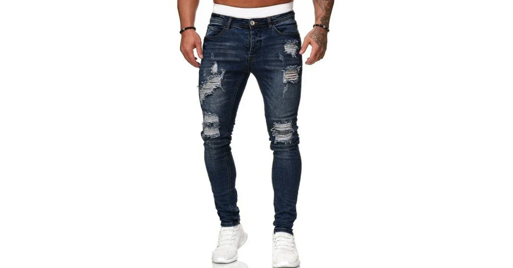 Mens Distressed Jeans – Casual Ripped Denim Pants for Men - Omnibaya