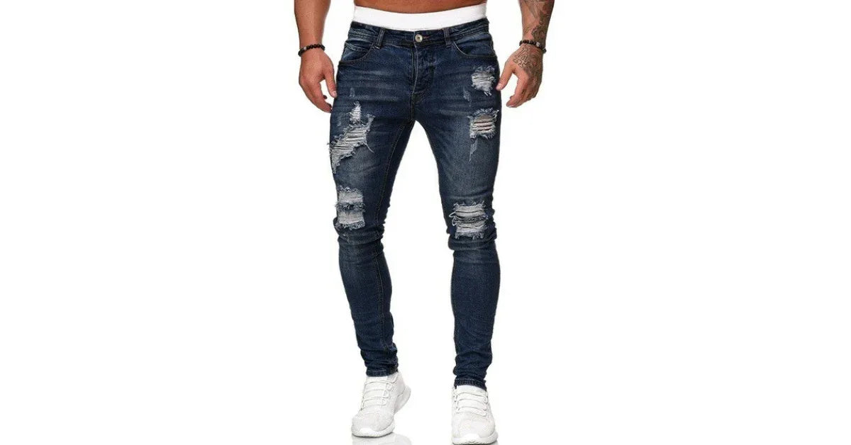 Mens Distressed Jeans – Casual Ripped Denim Pants for Men - Omnibaya