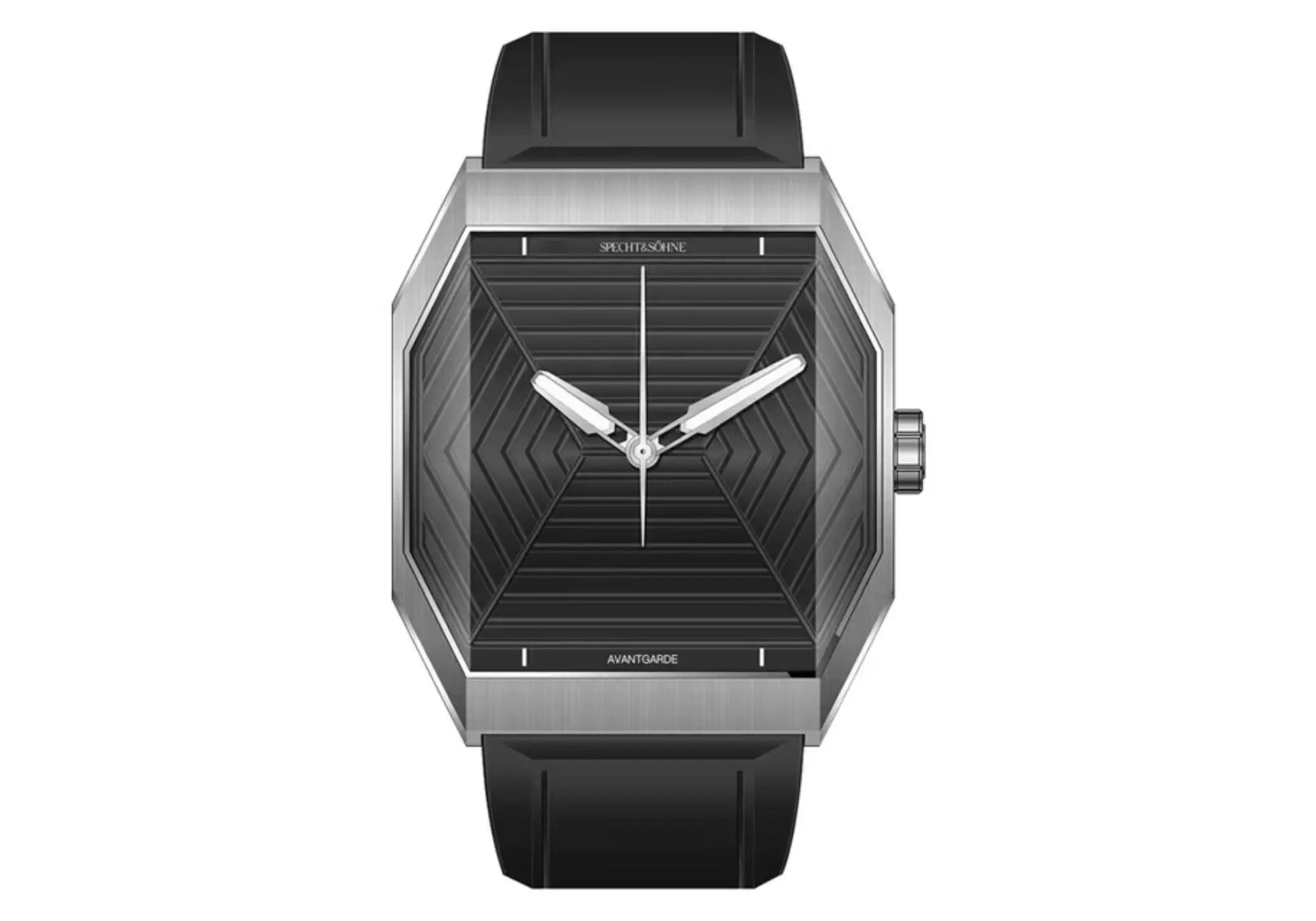 🔥 Specht & Söhne SP0026 sports luxury watch with geometric black dial, stainless steel case, and black rubber strap. Top men's watch under $500 in 2025.