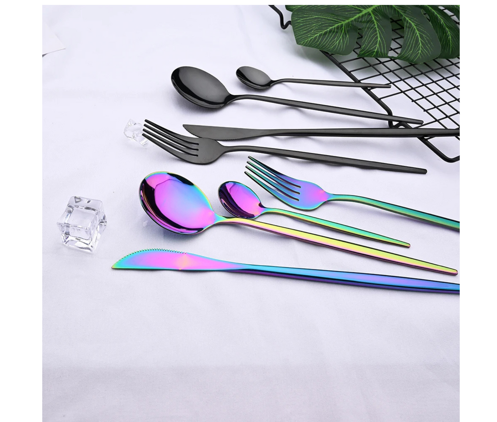 24pcs Black Western Flatware Set – Uniturcky Elegant Stainless Steel Dinnerware for 6 - Omnibaya