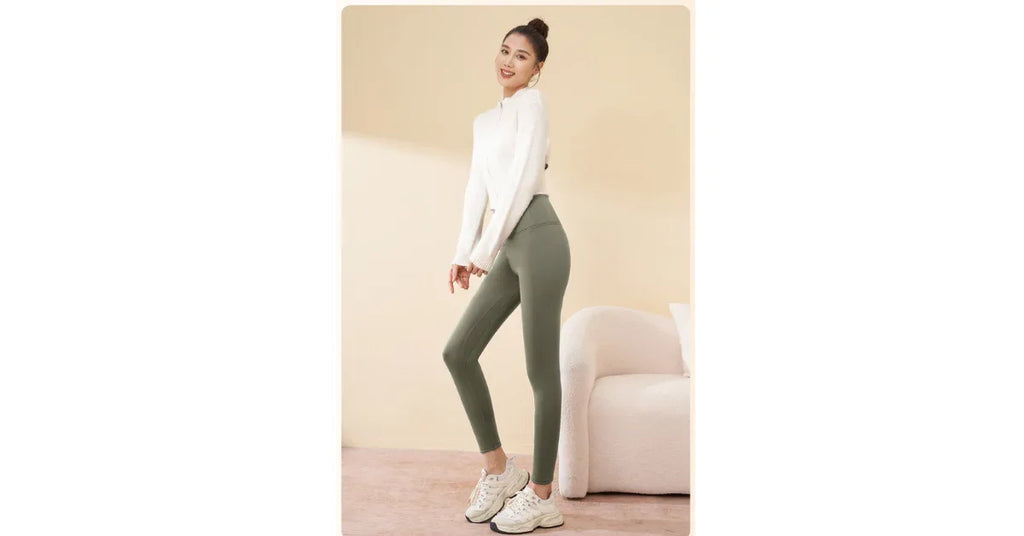 Women’s High Elasticity Four-Way Stretch Solid Elastic Waist Thick Fleece Lined Thermal Breathable Winter Yoga Leggings - Omnibaya