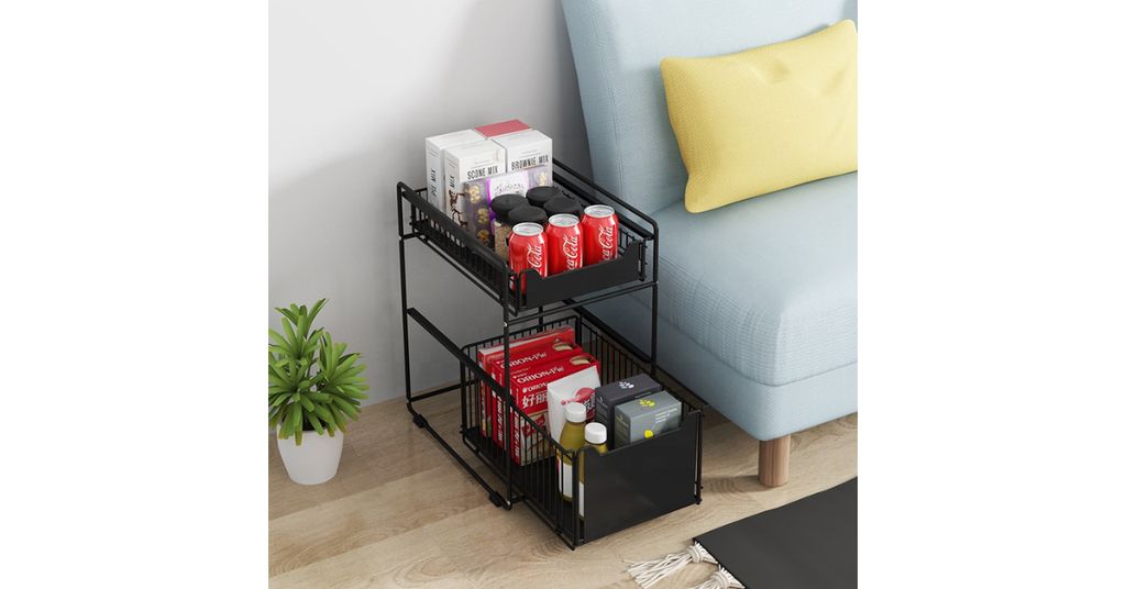 under sink organizer rack in kitchen cabinet