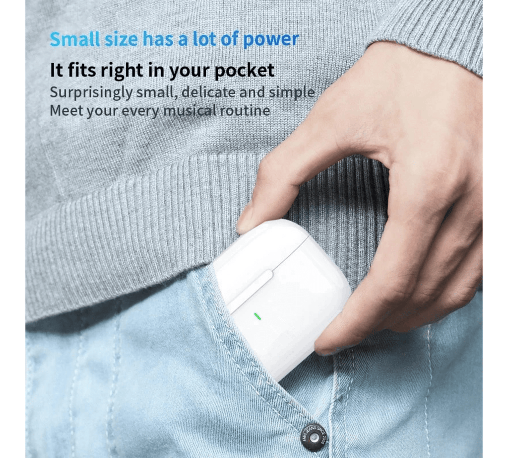 Close-up of V8 wireless earbuds in compact case

