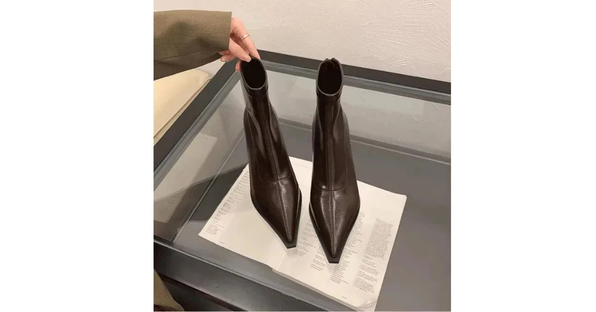 Ankle Boots for Women 2025 – Pointed Toe Stiletto Heels, Elegant Short Boots - Omnibaya