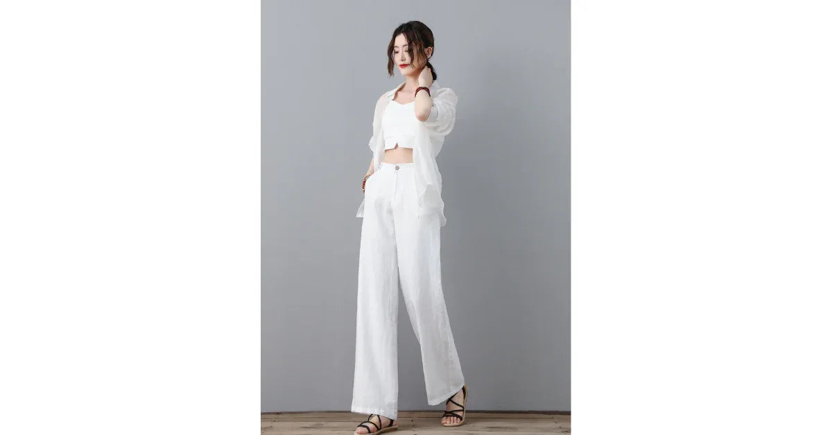 Custom White Linen Pants – Womens Wide Leg Linen Pants 2025 - Omnibaya