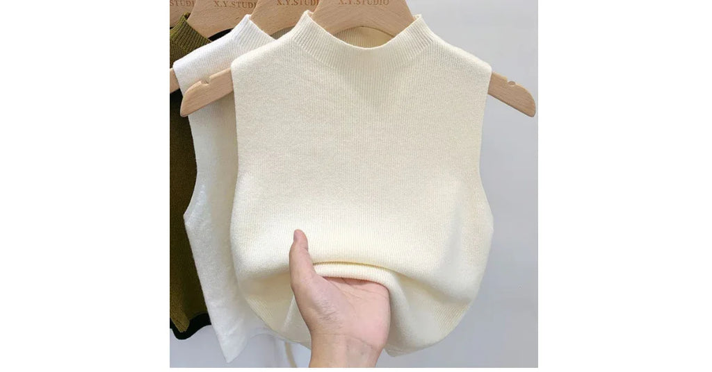 Korean Style Knitted Sweater Vest Women – Sleeveless Casual Halter Tank Top Short Vest Outfit - Omnibaya