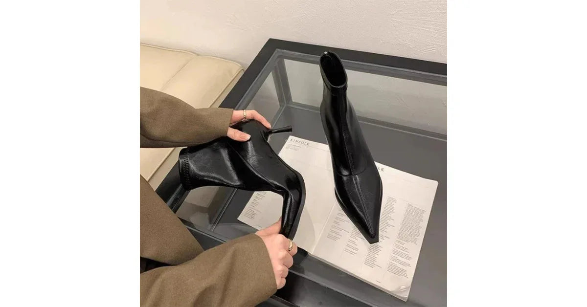 Ankle Boots for Women 2025 – Pointed Toe Stiletto Heels, Elegant Short Boots - Omnibaya