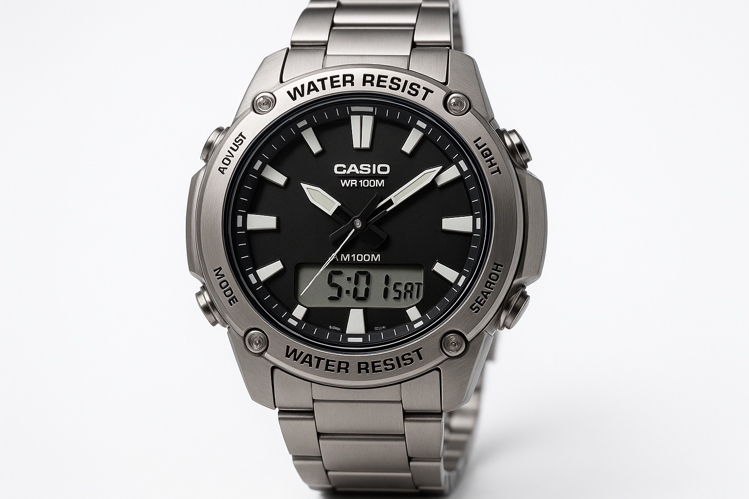 Casio AMW-880D-1A Men's Waterproof Sport Watch – Analog Digital, Stainless