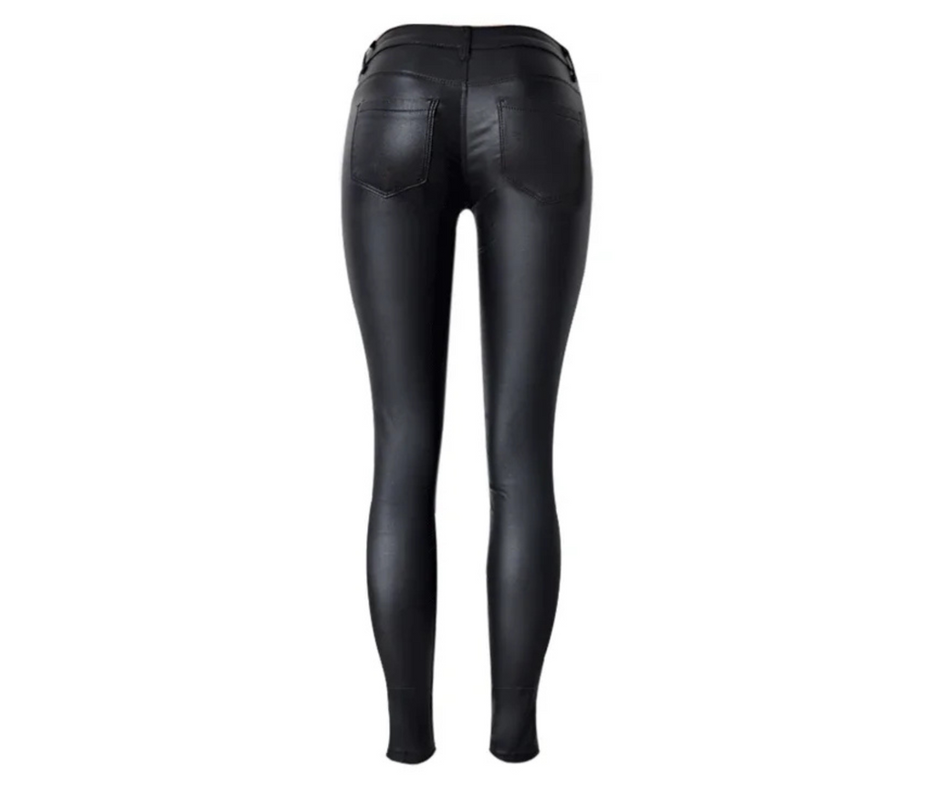 Sleek Black Faux Leather Pants for Women – Stylish, Stretchy & Gothic-Inspired Fit - Omnibaya