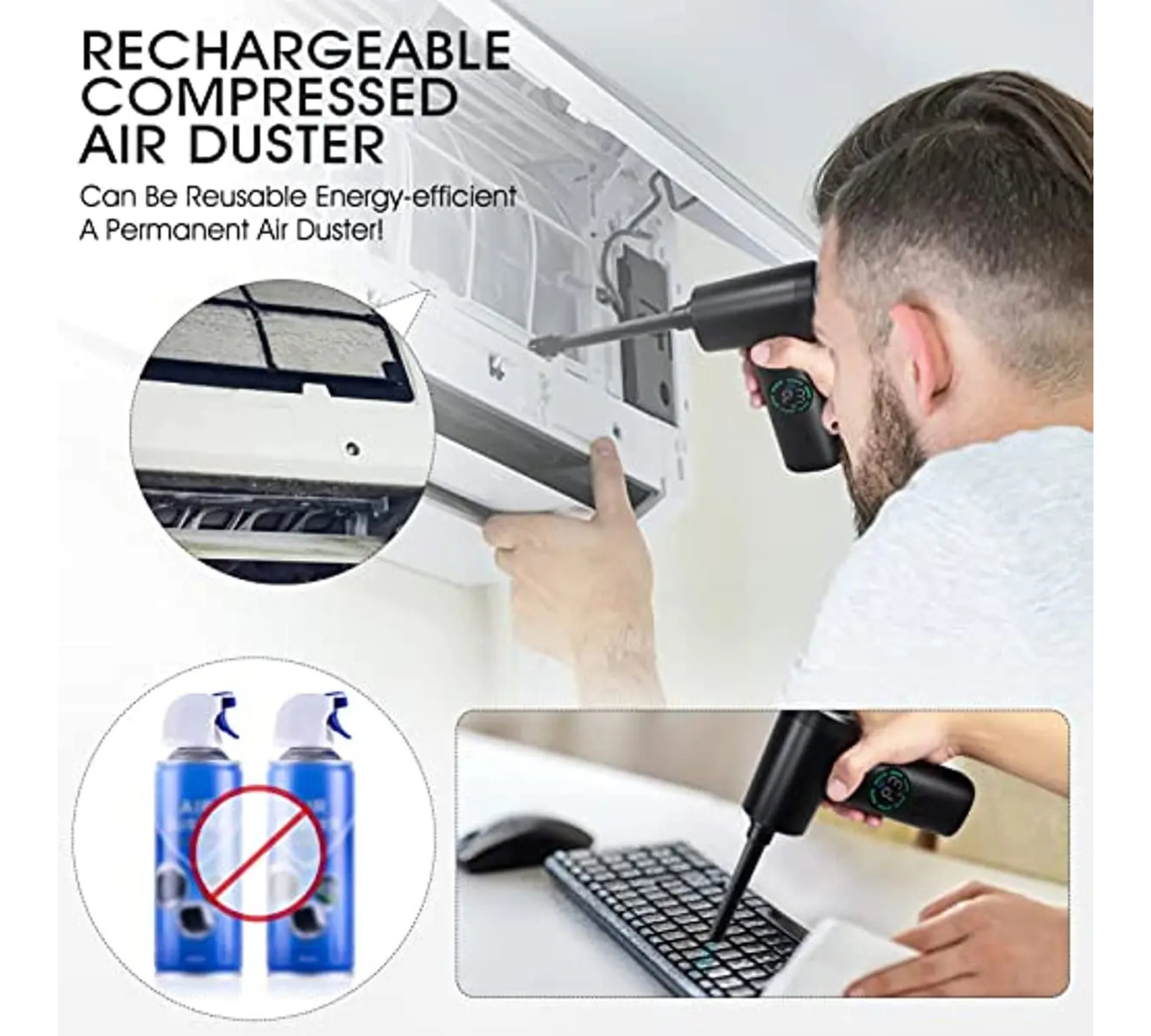 YASOKO 7500mAh Cordless Air Duster & Vacuum Cleaner for PC & Keyboard Omnibaya